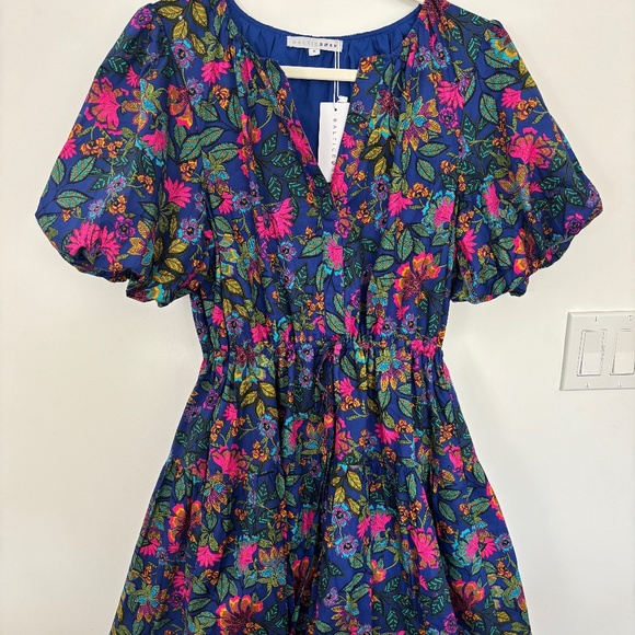 NWT Baltic Born Floral Puff Sleeve Mini Dress • Size S • Cobalt Blue - Picture 1 of 7